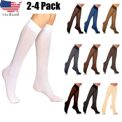 Women Ultra Sheer Knee High Stockings Nylon Stretchy 20 Den 2-4Pk